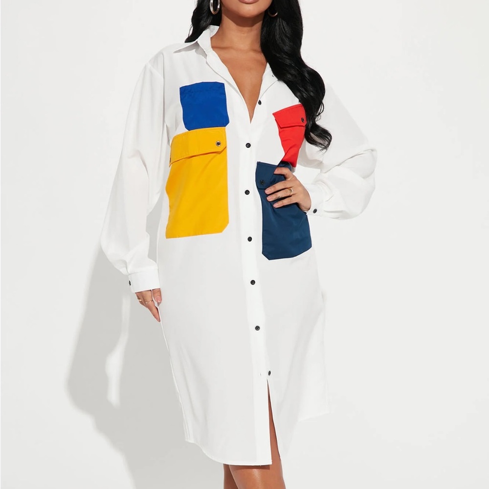 Big Decisions Midi Shirt Dress - White Size Medium